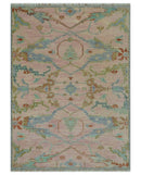 Light Pink Hand Knotted Oushak Traditional Wool Area Rug For Living Room And Bedroom