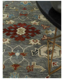 Hand Knotted Wool Area Rug Charcoal Red Beige Traditional Style by The Rug Decor