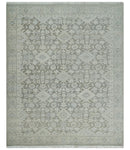 Hand Knotted Low Pile 8x10 Brown, Ivory and Blue Traditional Design Wool Area Rug