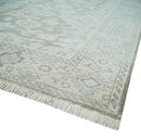 Hand Knotted Low Pile 8x10 Brown, Ivory and Blue Traditional Design Wool Area Rug