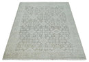 Hand Knotted Low Pile 8x10 Brown, Ivory and Blue Traditional Design Wool Area Rug
