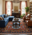 Rust and Blue Hand Knotted Wool Area Rug Traditional Antique by The Rug Decor