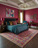 Maroon and Gold Hand Knotted Traditional Antique Wool Area Rug