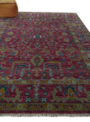 Maroon and Gold Hand Knotted Traditional Antique Wool Area Rug
