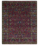Hand Knotted Maroon and Gold Traditional Antique Style Wool Area Rug