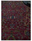 Maroon and Gold Hand Knotted Traditional Antique Wool Area Rug