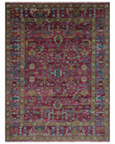 Maroon and Gold Hand Knotted Traditional Antique Wool Area Rug