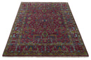 Maroon and Gold Hand Knotted Traditional Antique Wool Area Rug