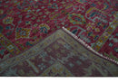 Maroon and Gold Hand Knotted Traditional Antique Wool Area Rug