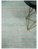 Blue and Peach Wool Area Rug Moroccan Trellis - Hand Knotted by The Rug Decor
