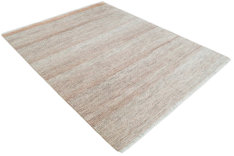 Hand Knotted Modern Geometric Trellis Scandinavian 8x10 Ivory, Rust and Gray Wool Area Rug | TRDCP933810