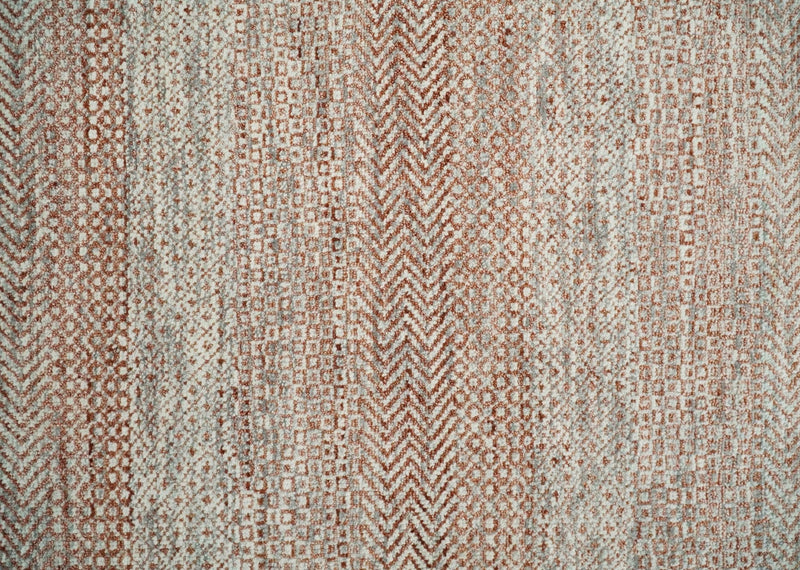 Hand Knotted Modern Geometric Trellis Scandinavian 8x10 Ivory, Rust and Gray Wool Area Rug | TRDCP933810