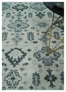 Hand Knotted Turkish Oushak Wool Area Rug Antique Ivory Silver and Charcoal Tones by The Rug Decor