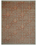 Hand Knotted Wool Area Rug - Rust and Aqua Floral Multi Size