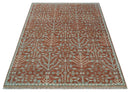 Hand Knotted Wool Area Rug - Rust and Aqua Floral Multi Size