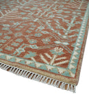 Hand Knotted Wool Area Rug - Rust and Aqua Floral Multi Size