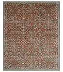 Hand knotted Multi Size Rust and Aqua Floral wool Area Rug