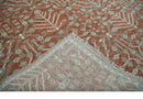 Hand Knotted Wool Area Rug - Rust and Aqua Floral Multi Size