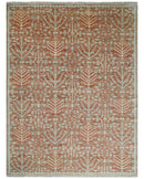 Hand Knotted Wool Area Rug - Rust and Aqua Floral Multi Size