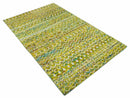 Hand Knotted Mustard, Aqua, Brown and Ivory 5.6x8.6 Modern Contemporary Southwestern Tribal Trellis Recycled Art Silk Area Rug