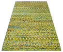 Hand Knotted Mustard, Aqua, Brown and Ivory 5.6x8.6 Modern Contemporary Southwestern Tribal Trellis Recycled Art Silk Area Rug
