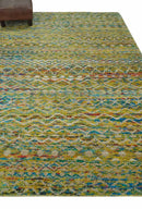 Hand Knotted Mustard, Aqua, Brown and Ivory 5.7x9 Modern Contemporary Southwestern Tribal Trellis Recycled Art Silk Area Rug