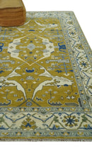 Hand Knotted Mustard, Ivory and Blue Traditional Oriental Oushak 6x9 wool area rug by The Rug Decor