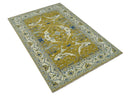 Hand Knotted Mustard, Ivory and Blue Traditional Oriental Oushak 6x9 wool area rug by The Rug Decor
