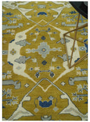 Hand Knotted Mustard, Ivory and Blue Traditional Oriental Oushak 6x9 wool area rug by The Rug Decor