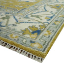 Hand Knotted Mustard, Ivory and Blue Traditional Oriental Oushak 6x9 wool area rug by The Rug Decor