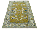 Hand Knotted Mustard, Ivory and Blue Traditional Oriental Oushak 6x9 wool area rug by The Rug Decor