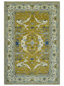 Hand Knotted Mustard, Ivory and Blue Traditional Oriental Oushak 6x9 wool area rug by The Rug Decor