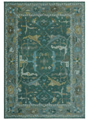 Hand Knotted Oriental Oushak Green and Gray Multi Size Wool Area Rug