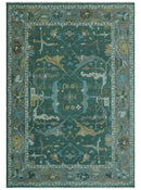 Hand Knotted Oriental Oushak Wool Area Rug - Green and Gray by The Rug Decor