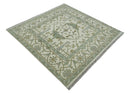 Hand Knotted Oriental Oushak Ivory and Teal Wool Area Rug
