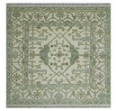Hand Knotted Oriental Oushak Ivory and Teal Wool Area Rug