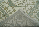 Hand Knotted Oriental Oushak Ivory and Teal Wool Area Rug