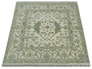 Hand Knotted Oriental Oushak Ivory and Teal Wool Area Rug