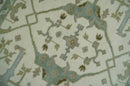 Hand Knotted Oriental Oushak Ivory and Teal Wool Area Rug