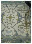 Hand Knotted Oriental Oushak Ivory, Charcoal and Beige Wool Area Rug