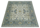 Hand Knotted Oriental Oushak Ivory, Charcoal and Beige Wool Area Rug