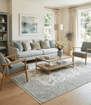 Wool Hand Knotted Oushak Area Rug - Teal Ivory Beige Oriental