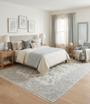 Wool Hand Knotted Oushak Area Rug - Teal Ivory Beige Oriental