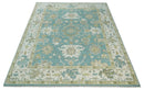 Hand Knotted Oriental Oushak Teal, Ivory and Beige Wool Area Rug