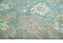Hand Knotted Oriental Oushak Teal, Ivory and Beige Wool Area Rug