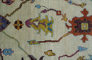 Hand Knotted Ivory Gray Blue Traditional Wool Oushak Area Rug by The Rug Decor