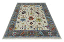 Hand Knotted Ivory Gray Blue Traditional Wool Oushak Area Rug by The Rug Decor