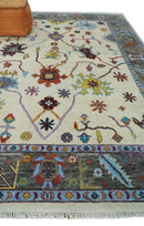 Hand Knotted Ivory Gray Blue Traditional Wool Oushak Area Rug by The Rug Decor
