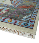 Hand Knotted Ivory Gray Blue Traditional Wool Oushak Area Rug by The Rug Decor