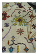 Hand Knotted Ivory Gray Blue Traditional Wool Oushak Area Rug by The Rug Decor